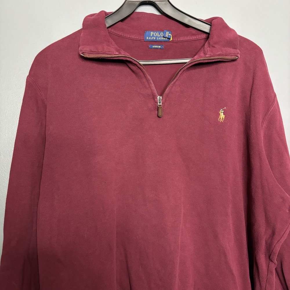Polo Ralph Lauren Estate Rib Long Sleeve 1/4 Half Zip Sweater Pony Red Mens L - Picture 2 of 8